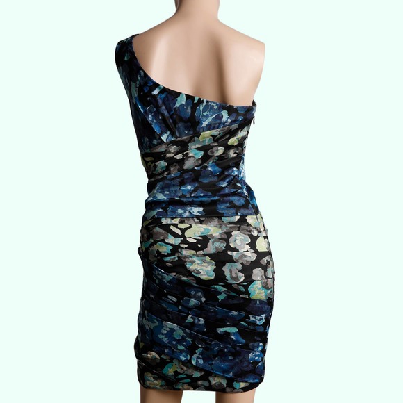 BCBGMAXAZRIA Multicolor Floral One Shoulder Mini Dress - Picture 4 of 6